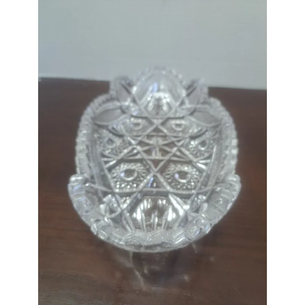 Vintage Cut Glass Serving Tray With Saw Tooth Rim